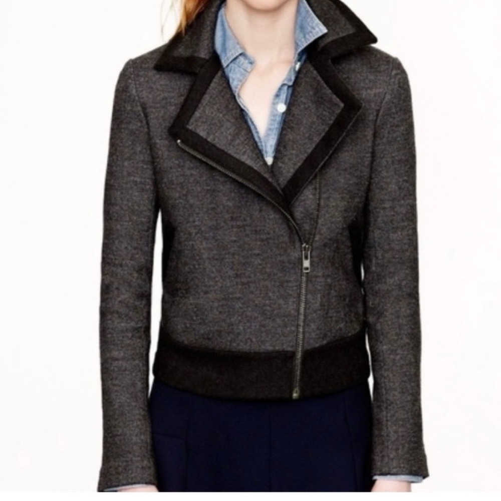 J. Crew Asymmetrical Moto Jacket Dark Gray and Black Wool Size 6 Biker